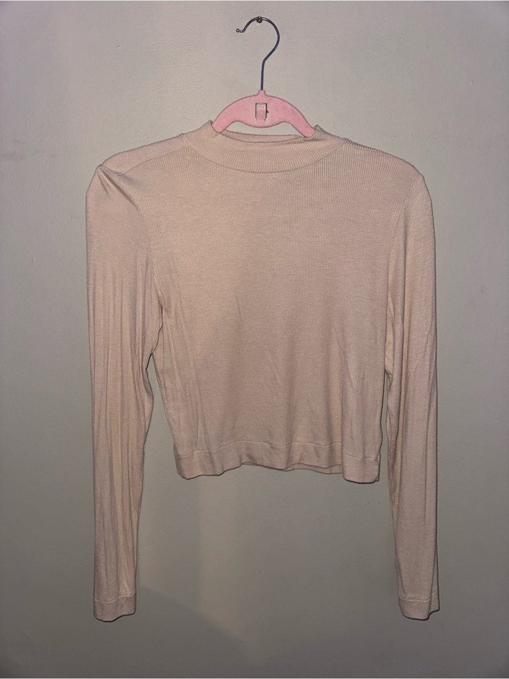 NWOT, shine star, tan ribbed long sleeve top, size medium